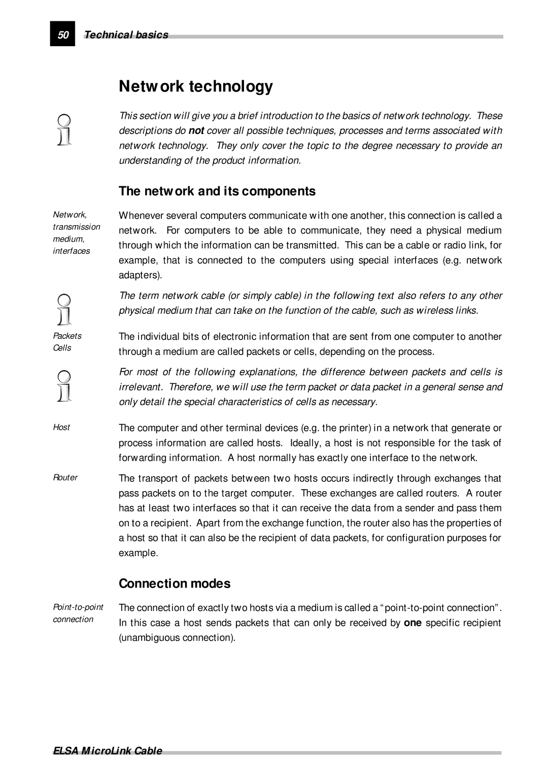 ELSA Cable manual Network technology, Network and its components, Connection modes 