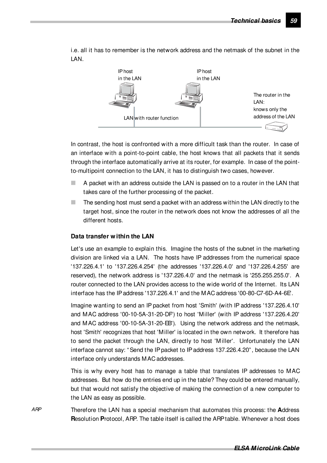 ELSA Cable manual Data transfer within the LAN, Interface only understands MAC addresses, LAN as easy as possible 