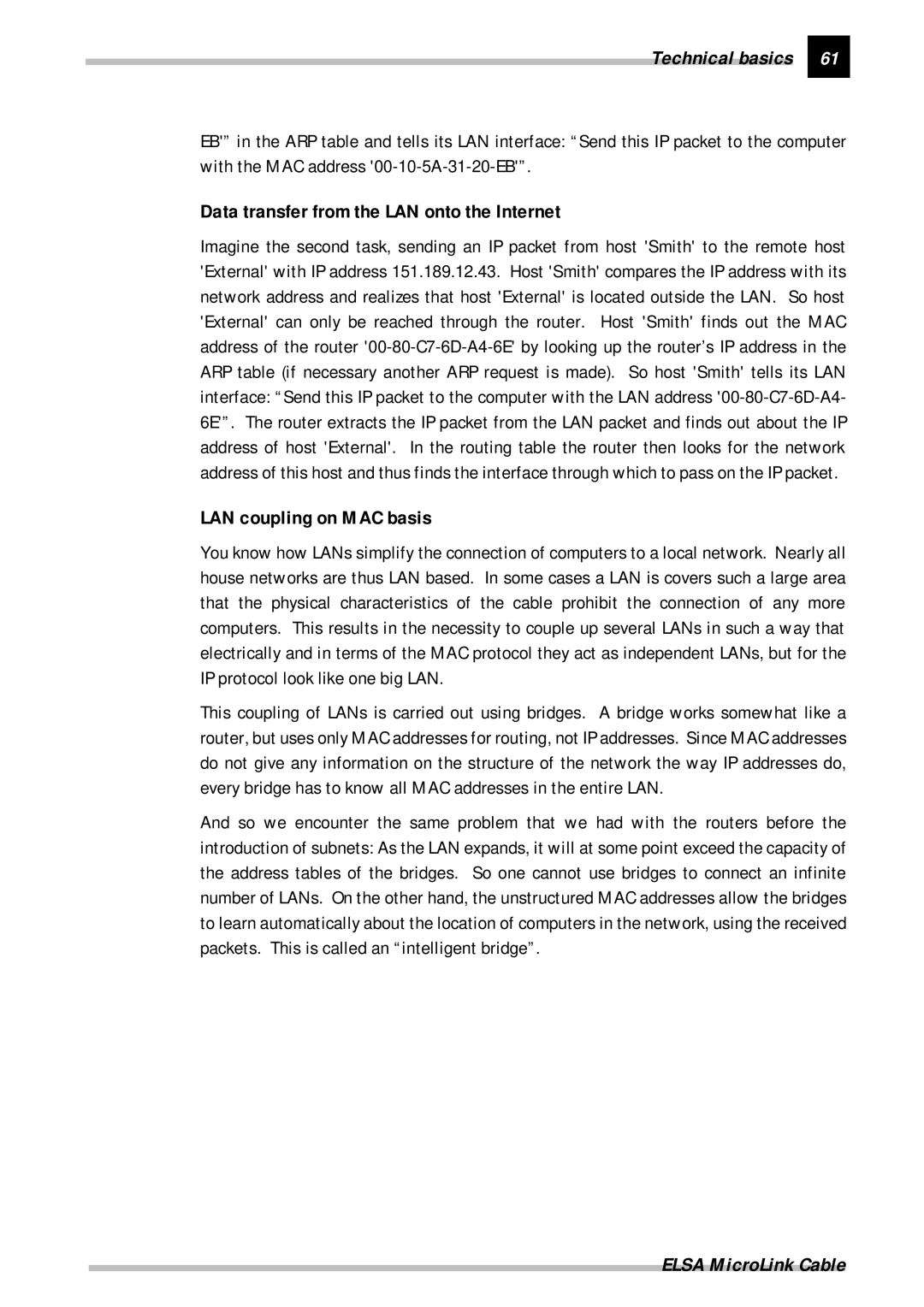 ELSA Cable manual Data transfer from the LAN onto the Internet, LAN coupling on MAC basis 