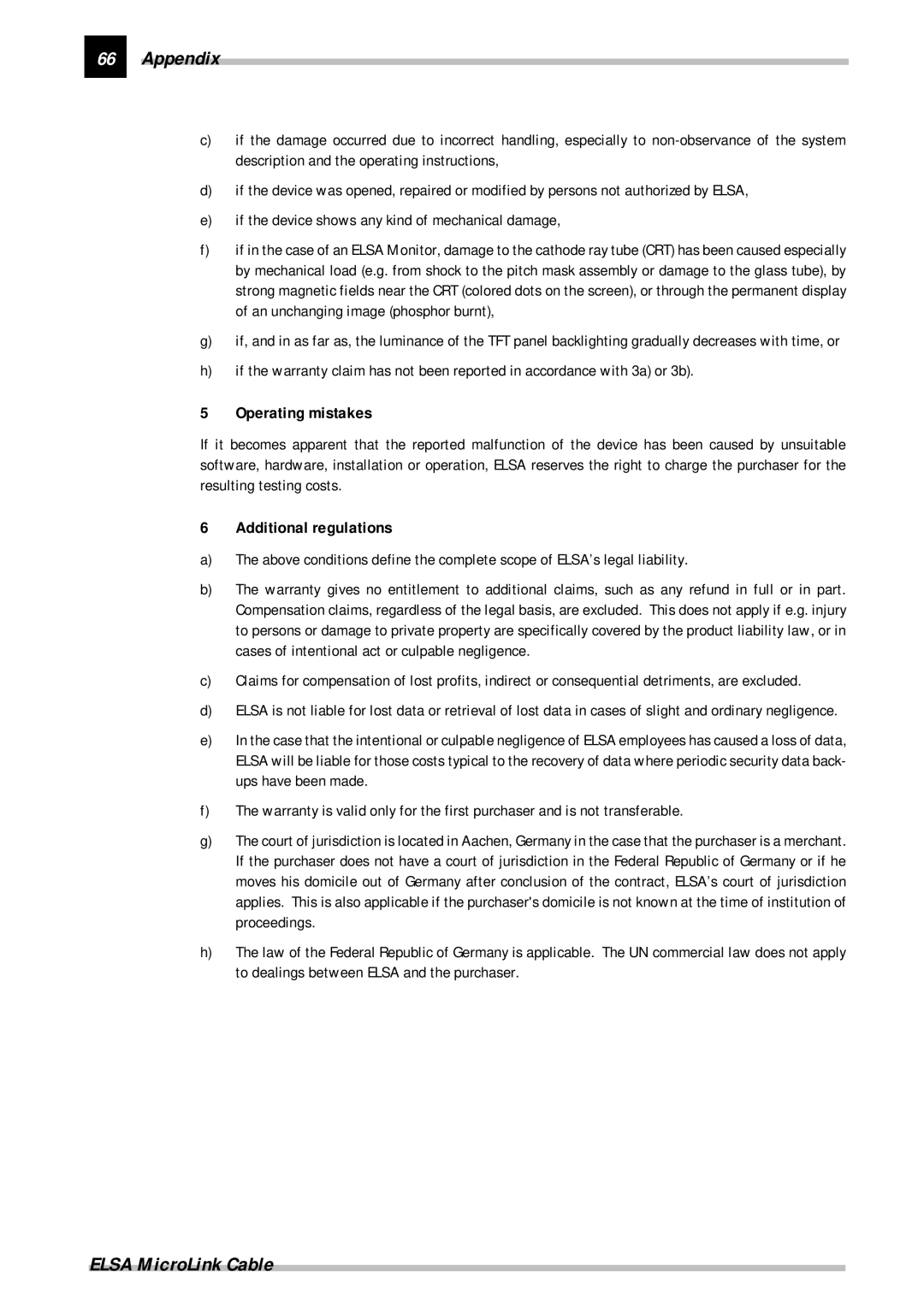 ELSA Cable manual Operating mistakes, Additional regulations 