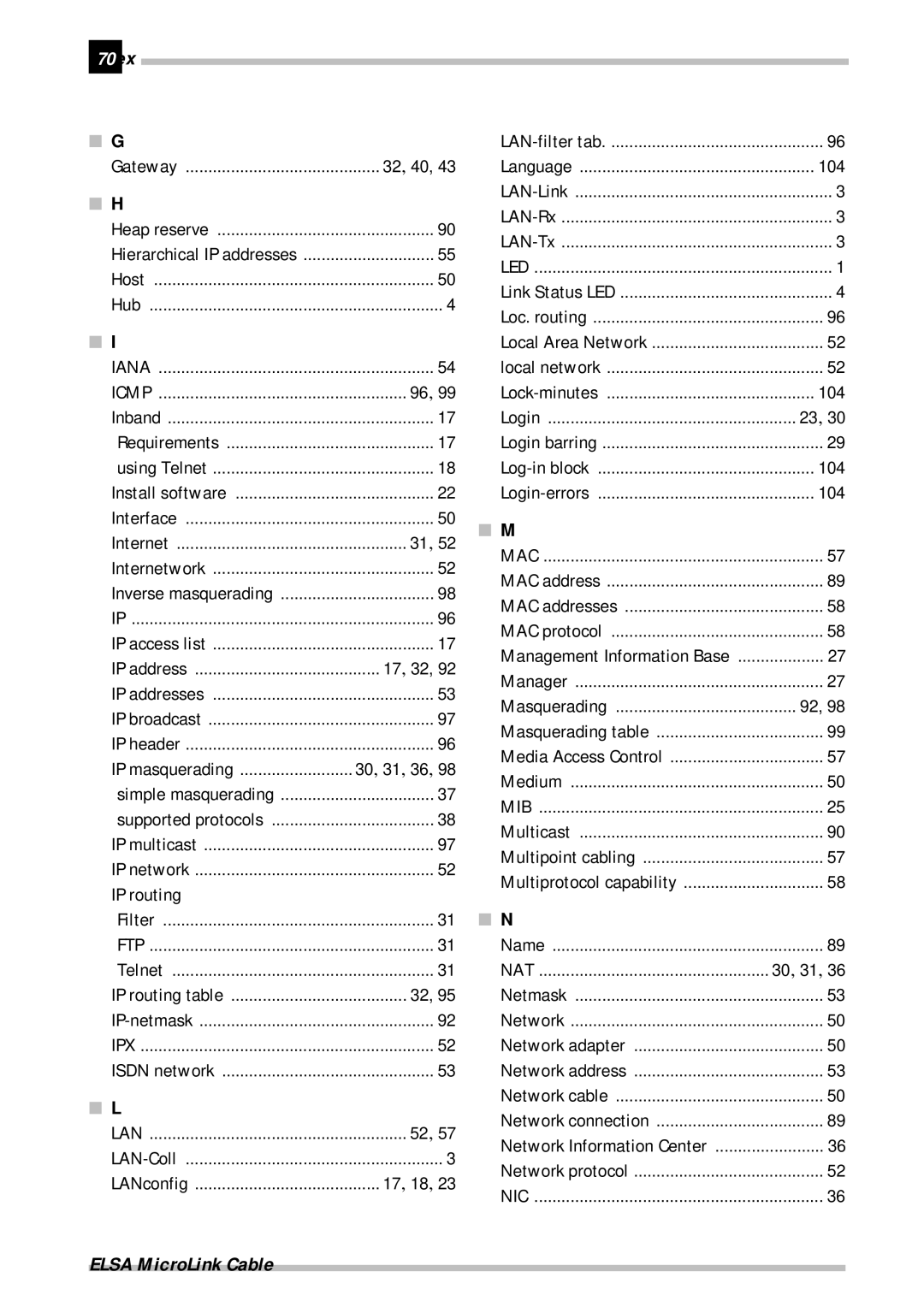 ELSA Cable manual Inde70, 32, 40 Gateway Heap reserve, 17, 32, 17, 18 