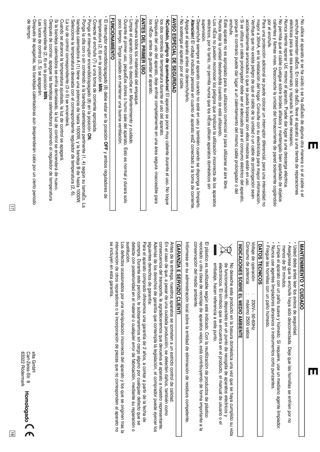 Elta 0608, DK200 instruction manual Mantenimiento Y Cuidado, Datos Tecnicos, Indicaciones Sobre EL Medio Ambiente 