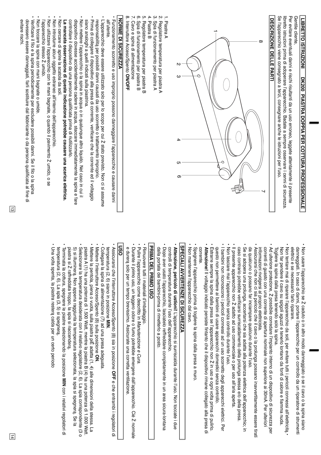 Elta 0608, DK200 Descrizione Delle Parti, Norme DI Sicurezza, Speciali Avvertenze DI Sicurezza, Prima DEL Primo USO 