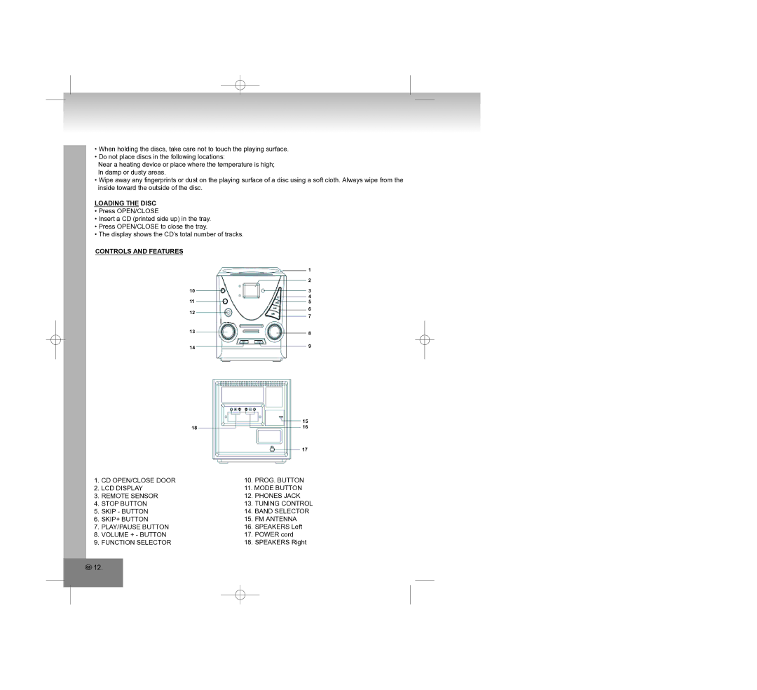 Elta 2308 manual Loading the Disc, Controls and Features, Volume + Button, Function Selector 