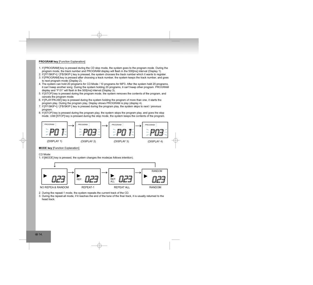 Elta 2308 manual Display, No Repea & Random REPEAT-1 Repeat ALL 