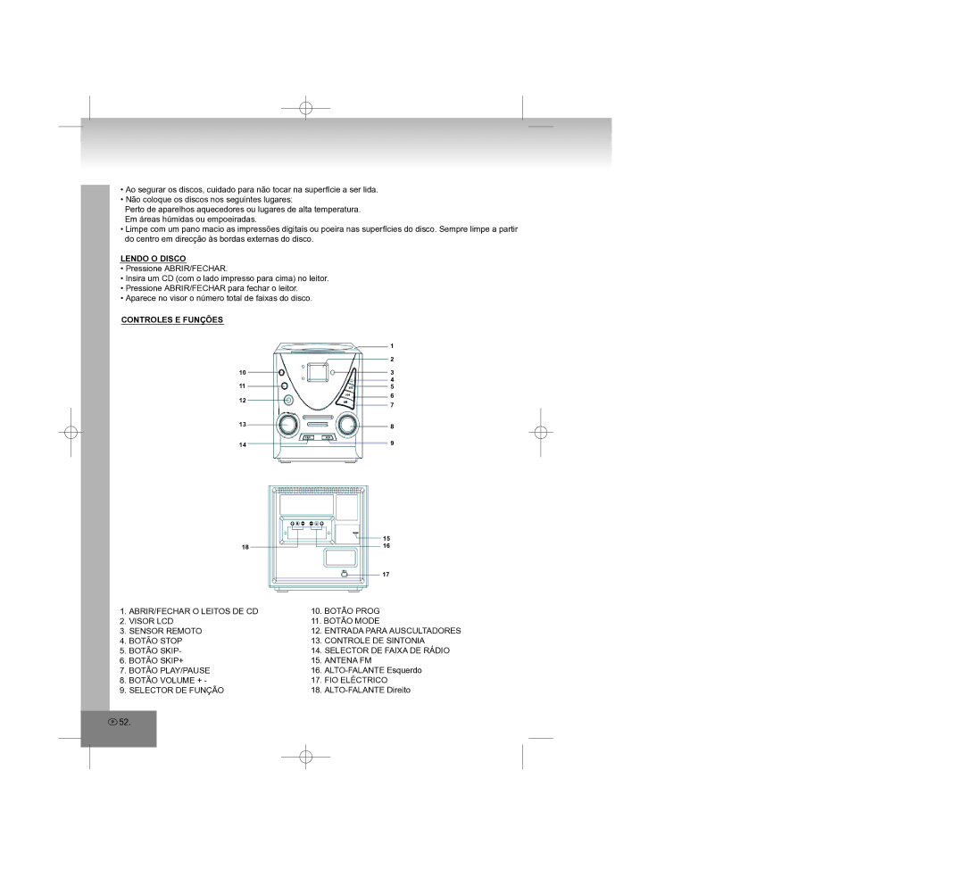 Elta 2308 manual Lendo O Disco, Controles E Funções, Botão Volume + FIO Eléctrico Selector DE Função 