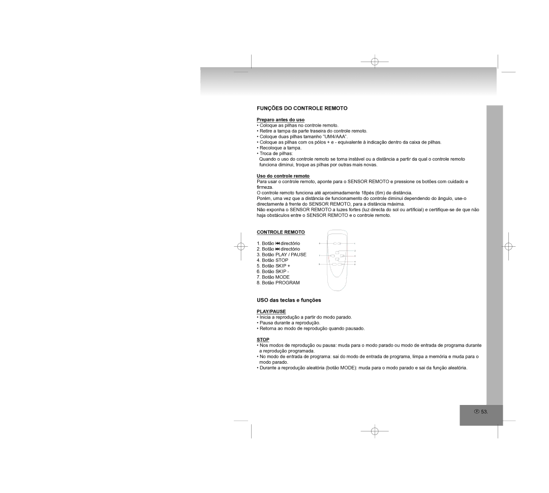 Elta 2308 manual Funções do Controle Remoto, USO das teclas e funções, Preparo antes do uso, Uso do controle remoto 