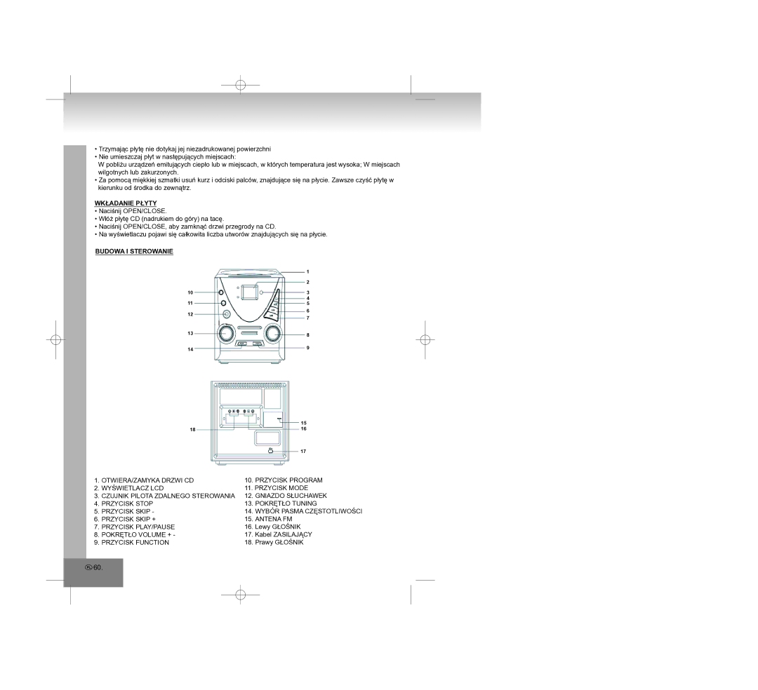 Elta 2308 manual Wkładanie Płyty, Budowa I Sterowanie, Pokrętło Volume +, Przycisk Function 