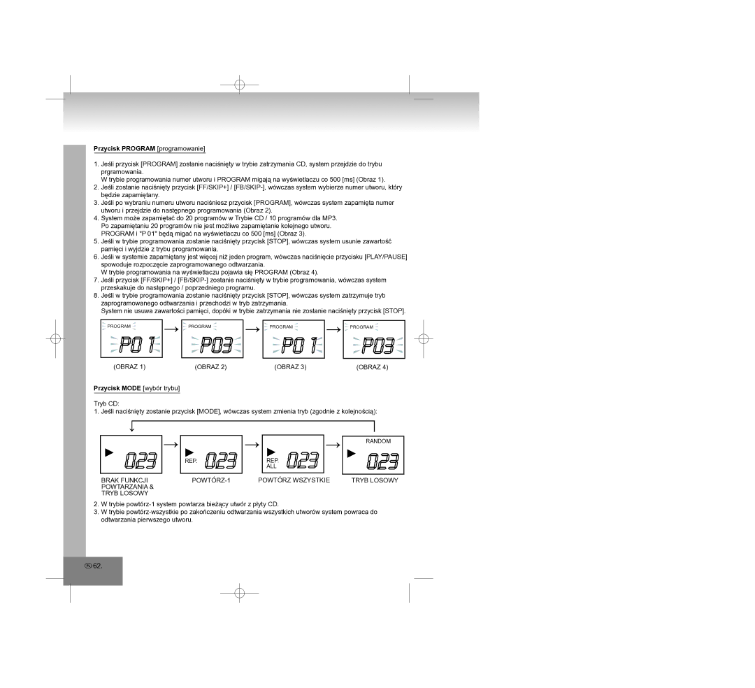 Elta 2308 manual Przycisk Program programowanie, Obraz, Przycisk Mode wybór trybu 