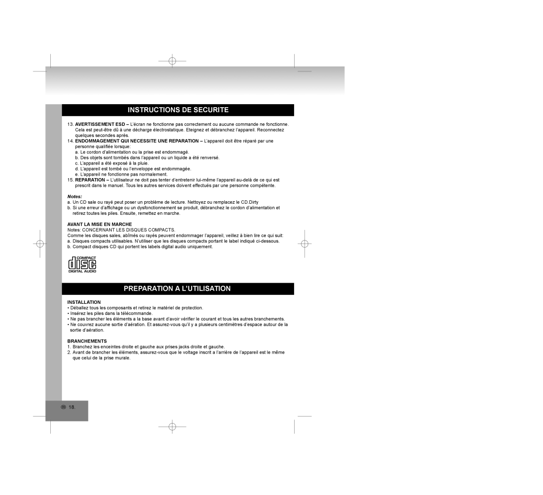 Elta 2309 manual Preparation a L’UTILISATION, Avant LA Mise EN Marche, Branchements 