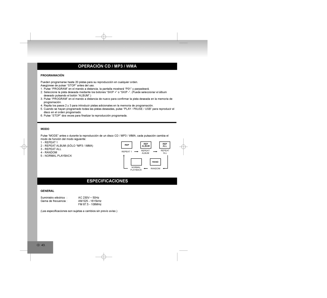 Elta 2309 manual Programación, Modo 