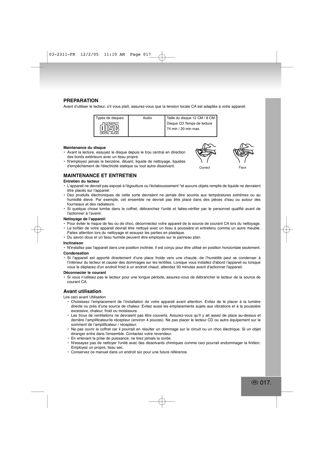 Elta 2311 manual 017, Preparation, Maintenance ET Entretien, Avant utilisation 