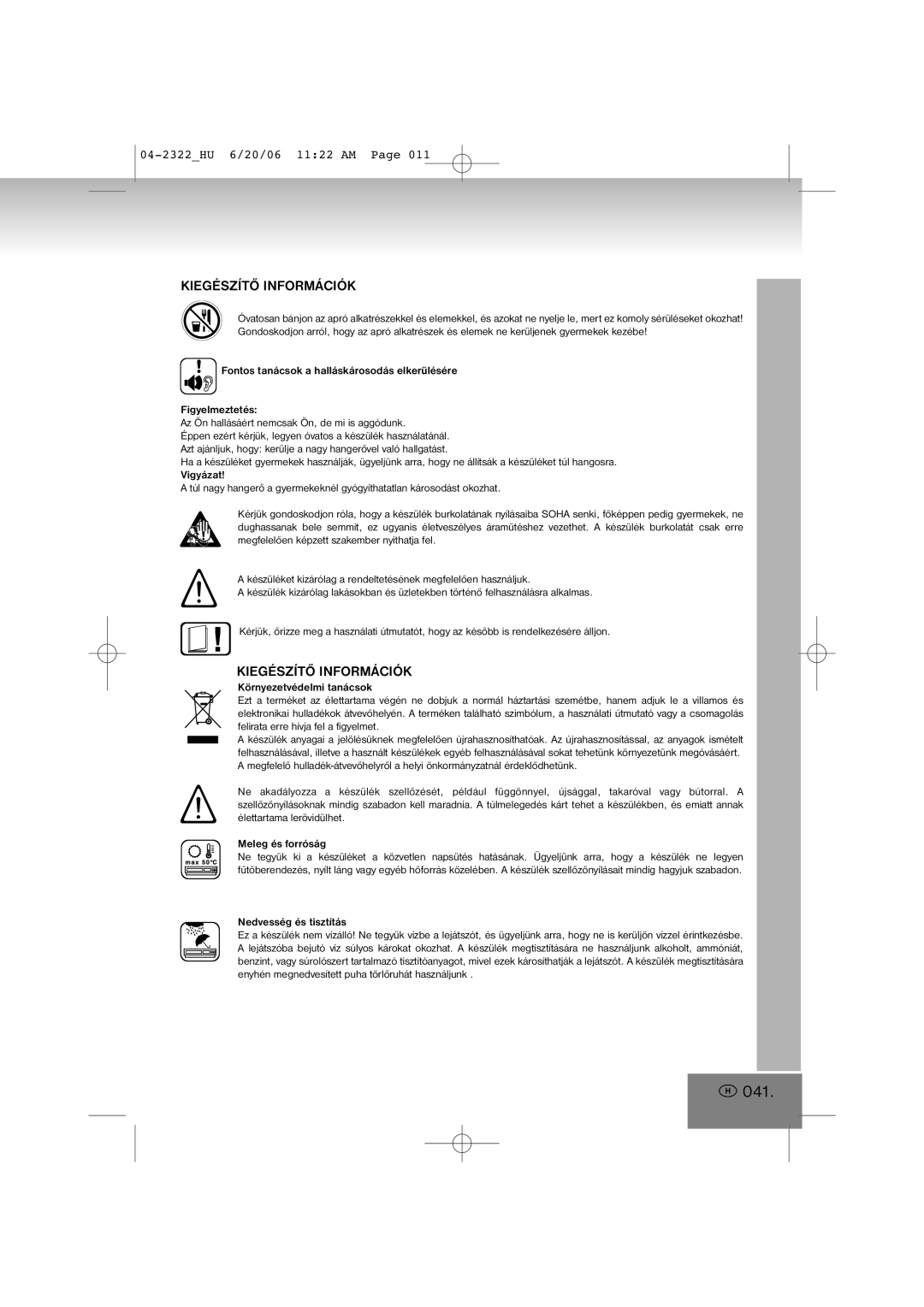 Elta 2322 manual 041, Kiegészítő Információk 