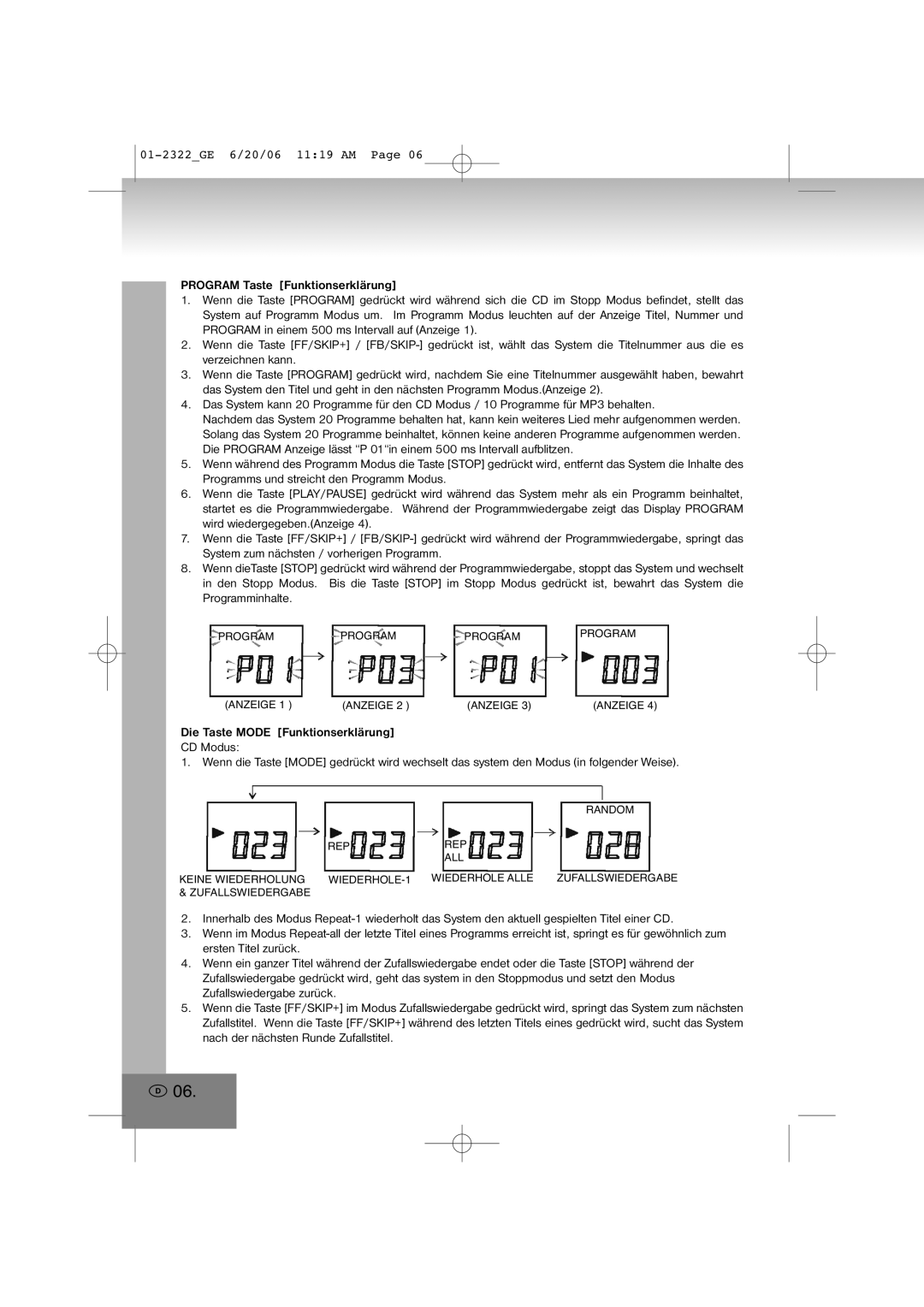 Elta 2322 manual Program Anzeige 