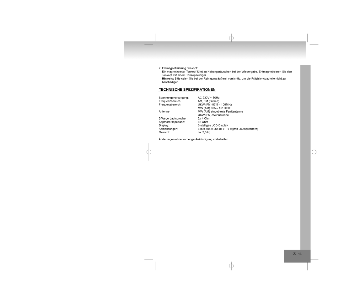 Elta 2322USB manual Technische Spezifikationen 