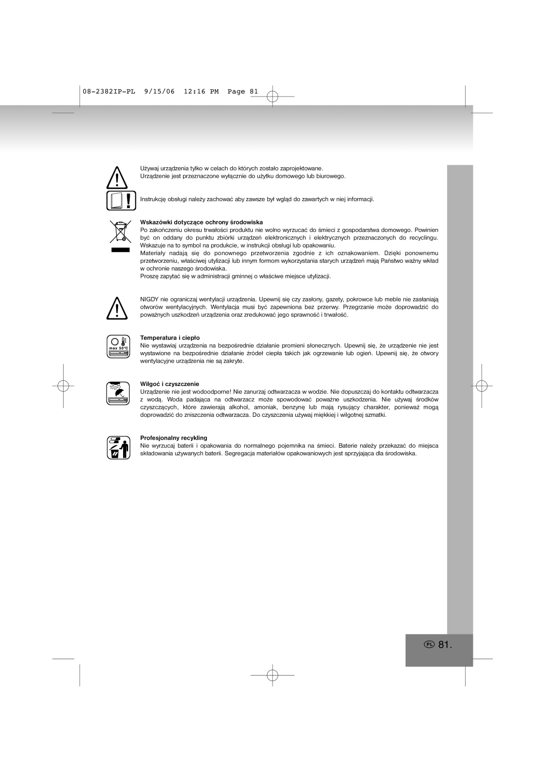 Elta 2382IP manual Profesjonalny recykling 