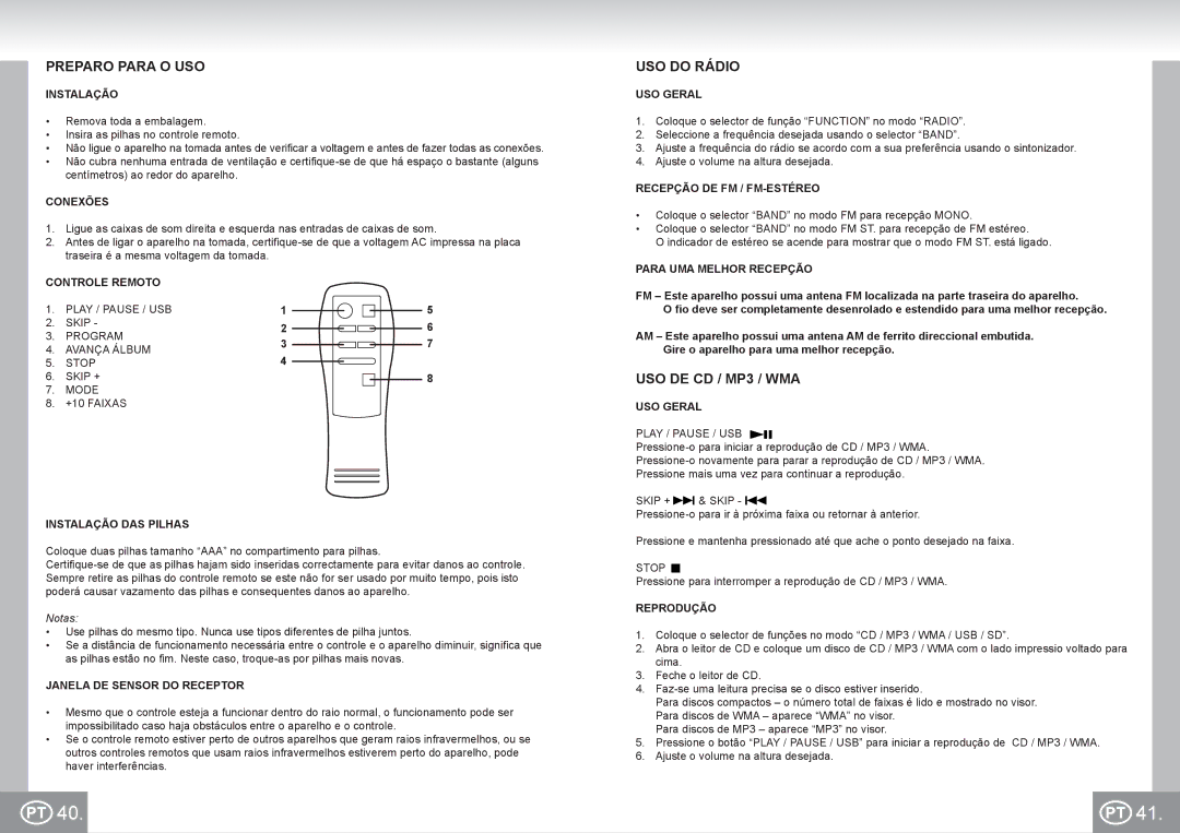 Elta 2383 manual Preparo Para O USO, USO do Rádio, USO DE CD / MP3 / WMA 