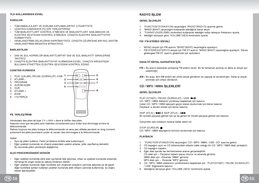 Elta 2383 manual Radyo İşlem, CD / MP3 / WMA İşlemlerİ 