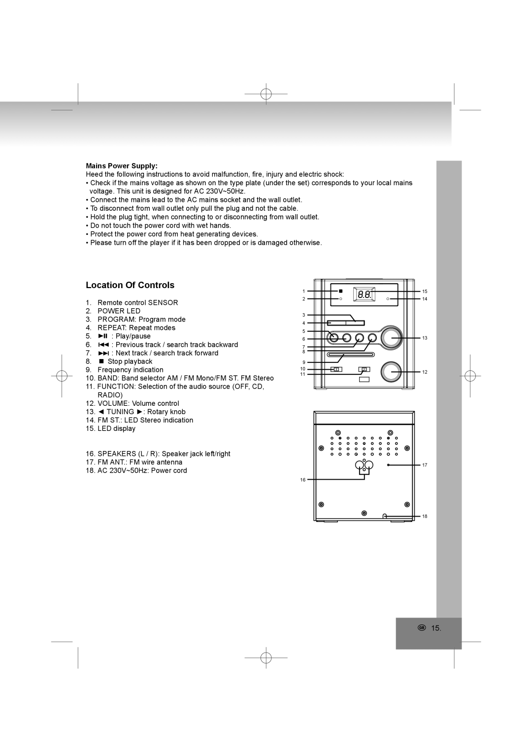 Elta 2402N manual Location Of Controls, Mains Power Supply 