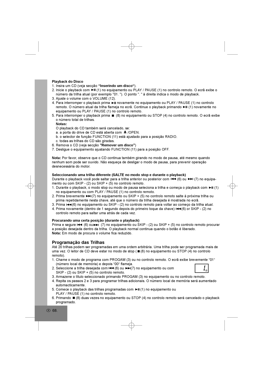 Elta 2402N manual Programação das Trilhas, Playback do Disco, Procurando uma certa posição durante o playback 