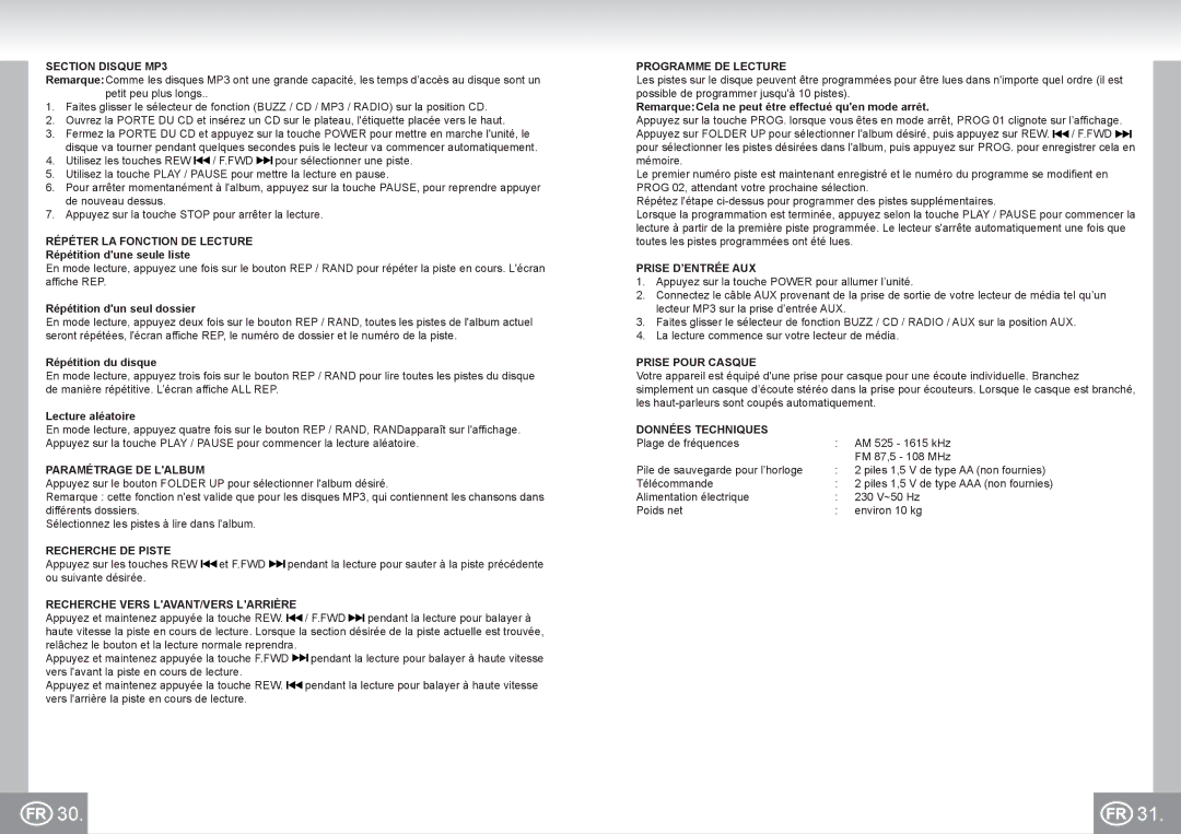 Elta 2422 Section Disque MP3, Répéter LA Fonction DE Lecture, Paramétrage DE Lalbum, Recherche DE Piste, Prise Pour Casque 