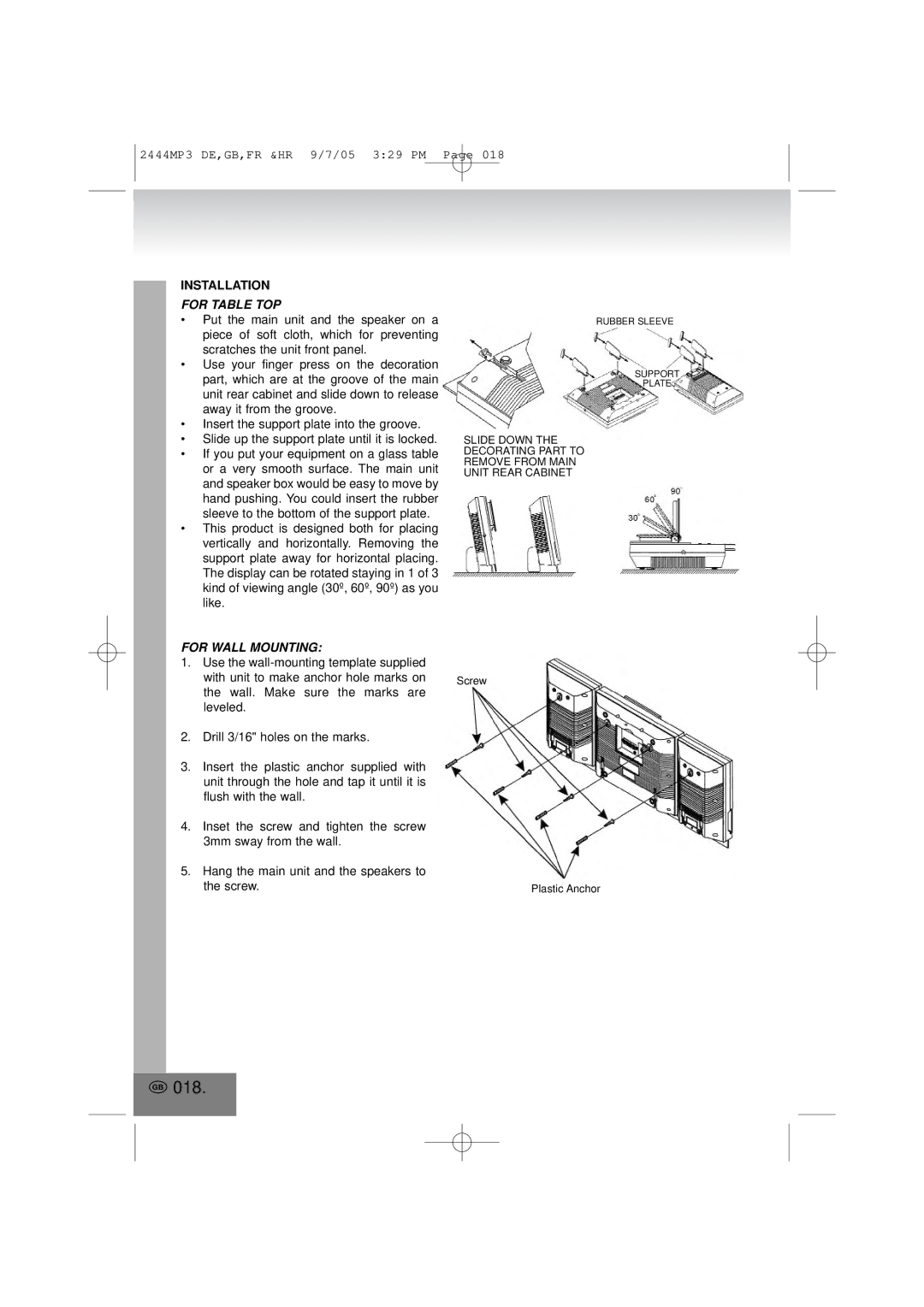 Elta 2444MP3 manual 018, For Table TOP 