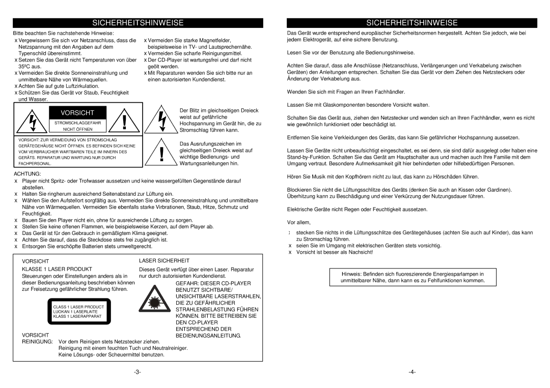 Elta 2461USB manual Sicherheitshinweise, Bitte beachten Sie nachstehende Hinweise, Achtung, Vorsicht 