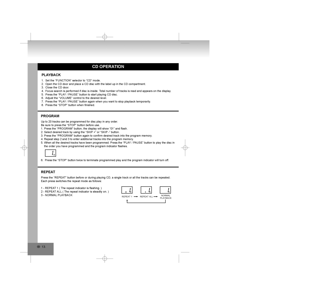 Elta 2750G manual Playback, Program, Repeat 