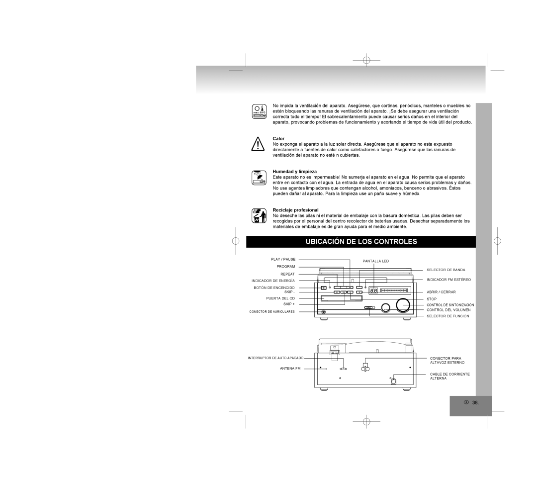 Elta 2750G manual Ubicación DE LOS Controles, Calor, Humedad y limpieza, Reciclaje profesional 