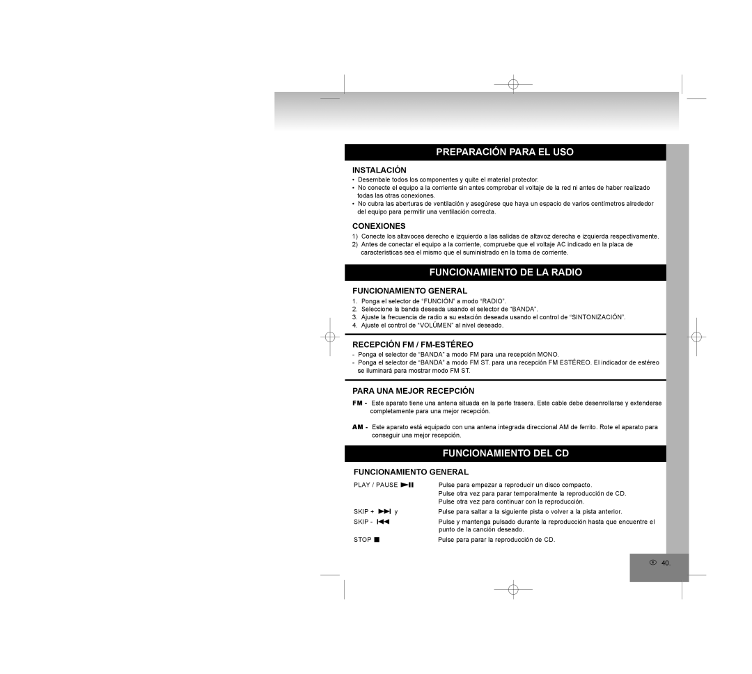 Elta 2750G manual Preparación Para EL USO, Funcionamiento DE LA Radio, Funcionamiento DEL CD 