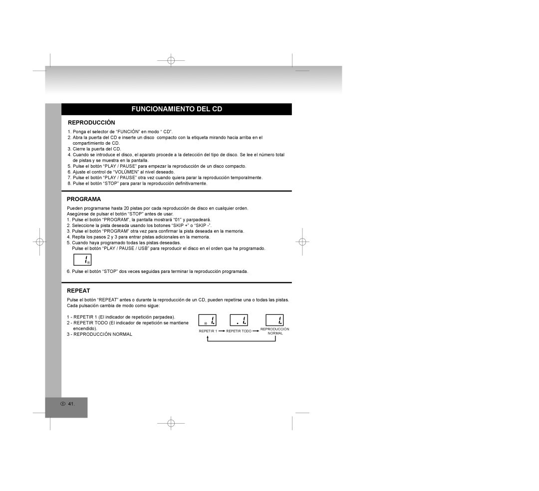 Elta 2750G manual Reproducción, Programa, Funcionamiento Del Cd, Repeat 