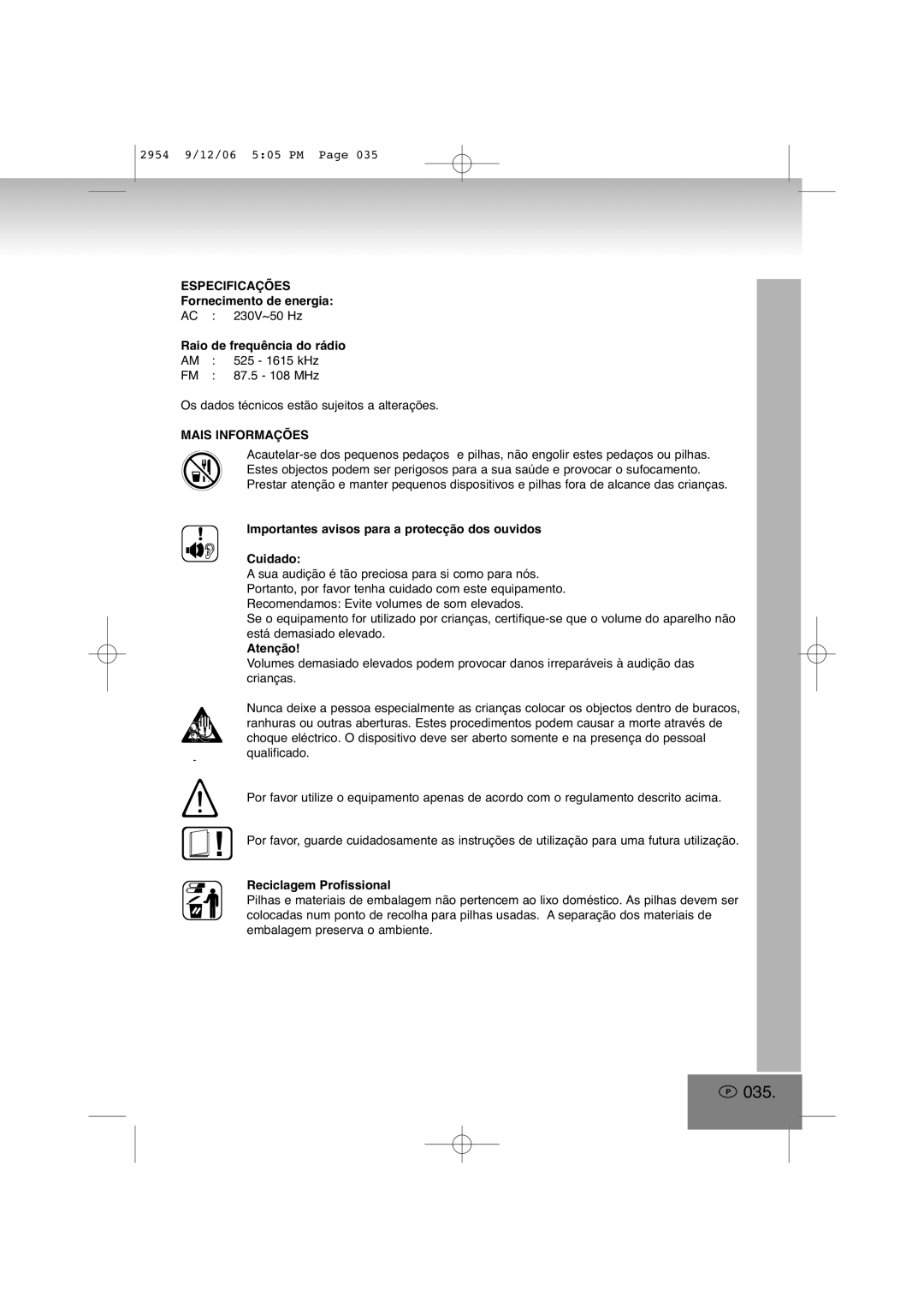 Elta 2954 manual 035, Especificações, Mais Informações 