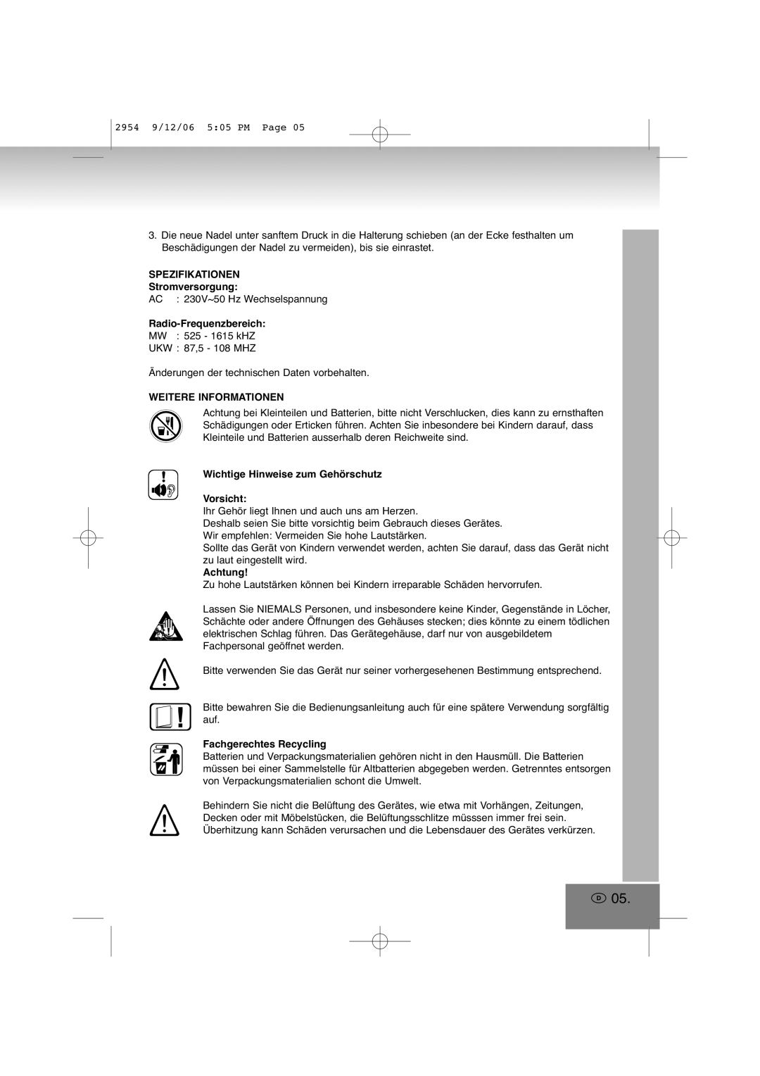 Elta 2954 manual Spezifikationen, Weitere Informationen 