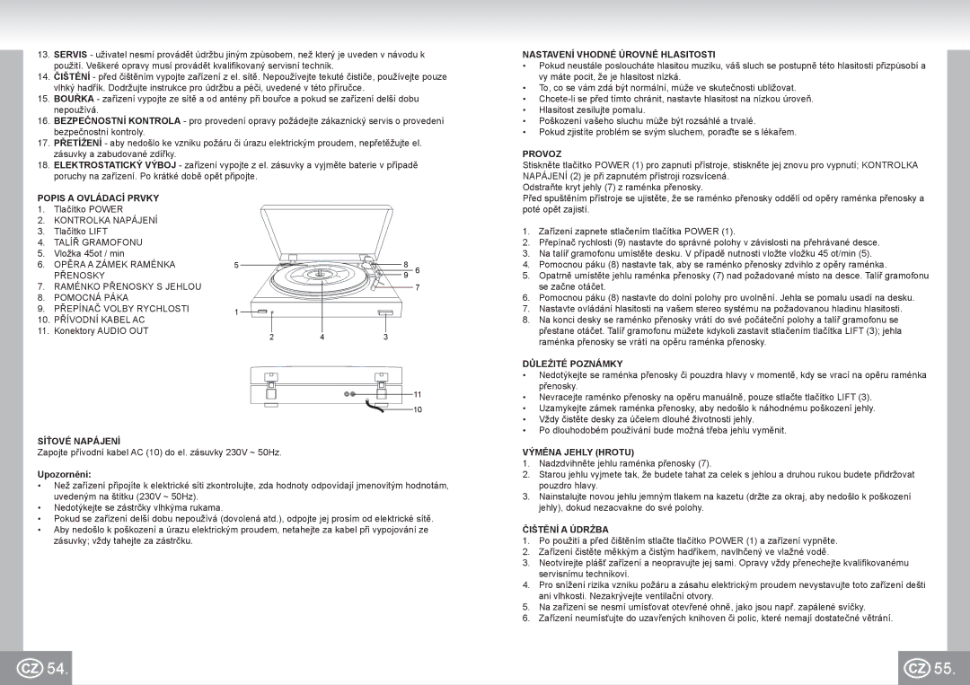 Elta 2955 manual Popis a Ovládací Prvky, Síťové Napájení, Nastavení Vhodné Úrovně Hlasitosti, Provoz, Důležité Poznámky 