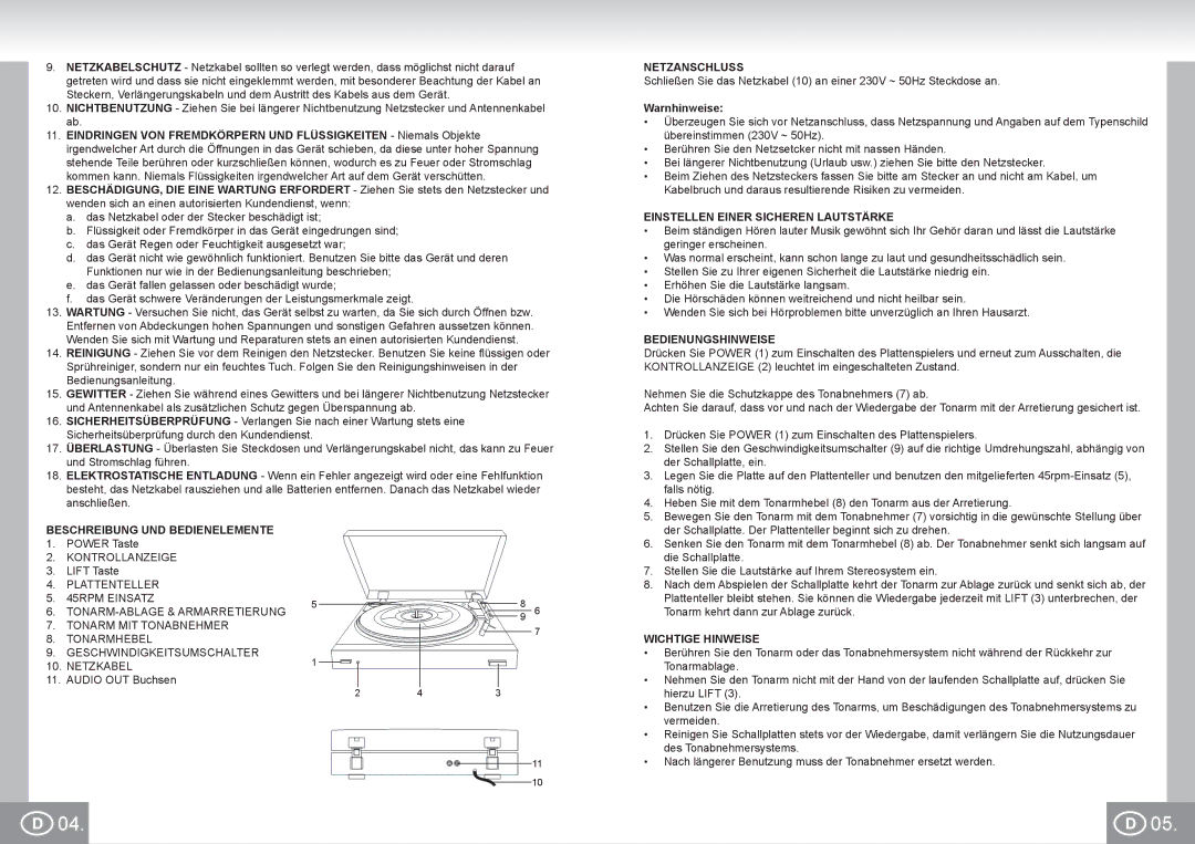 Elta 2955 manual Beschreibung UND Bedienelemente, Netzanschluss, Einstellen Einer Sicheren Lautstärke, Bedienungshinweise 