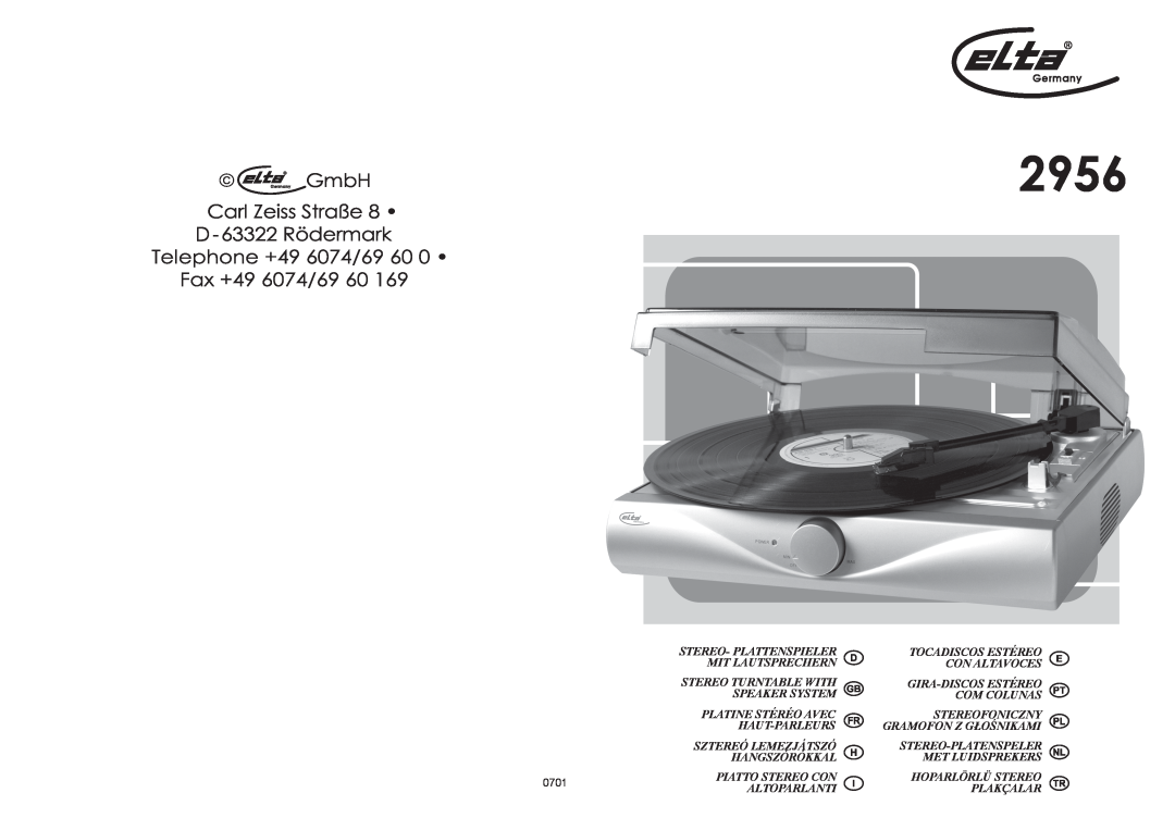 Elta 2956 manual Stereo- Plattenspieler 