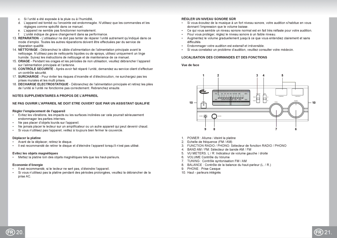 Elta 2957 manual Régler UN Niveau Sonore SÛR, Localisation DES Commandes ET DES Fonctions 