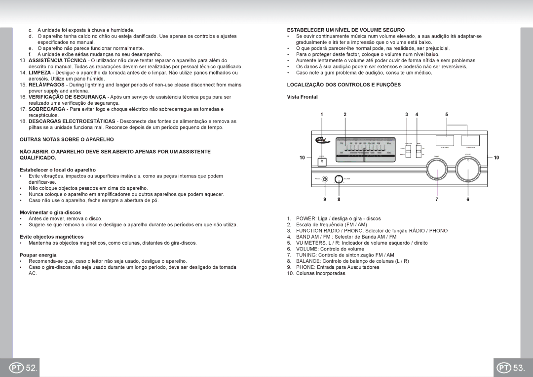 Elta 2957 manual Estabelecer UM Nível DE Volume Seguro, Localização DOS Controlos E Funções 