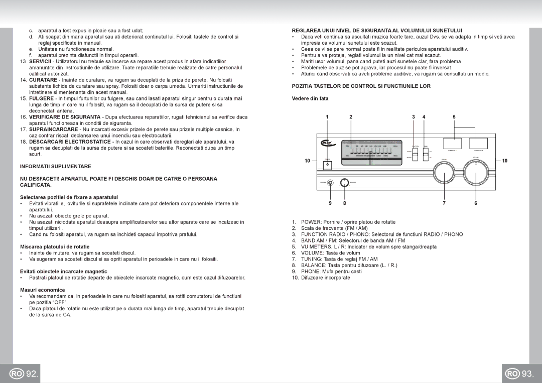 Elta 2957 manual Reglarea Unui Nivel DE Siguranta AL Volumului Sunetului, Pozitia Tastelor DE Control SI Functiunile LOR 