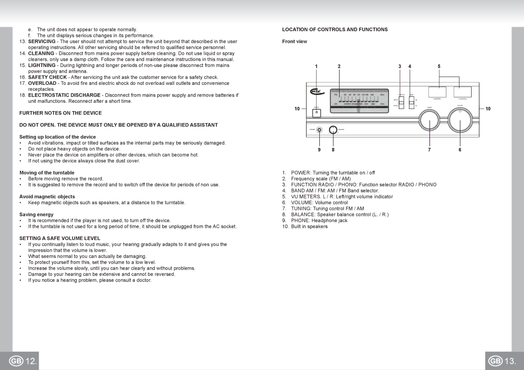 Elta 2957 manual Further Notes on the Device, Setting a Safe Volume Level, Location of Controls and Functions 