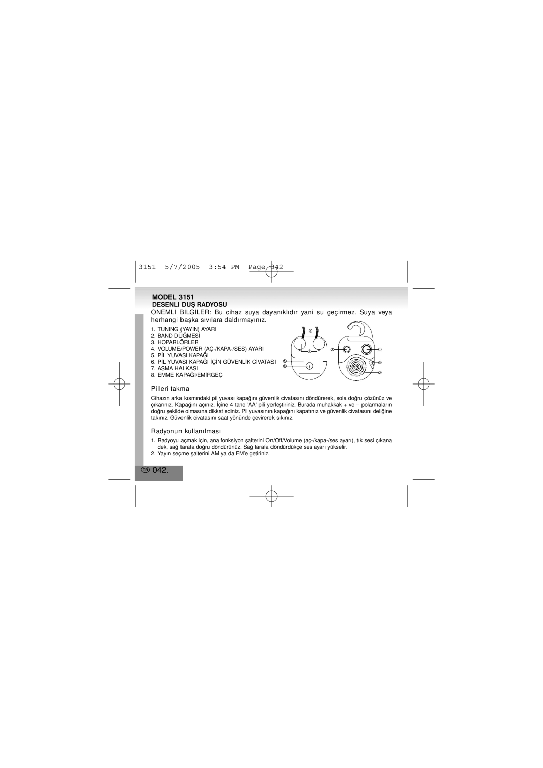 Elta 3151 manual 042, Desenli DUŞ Radyosu 