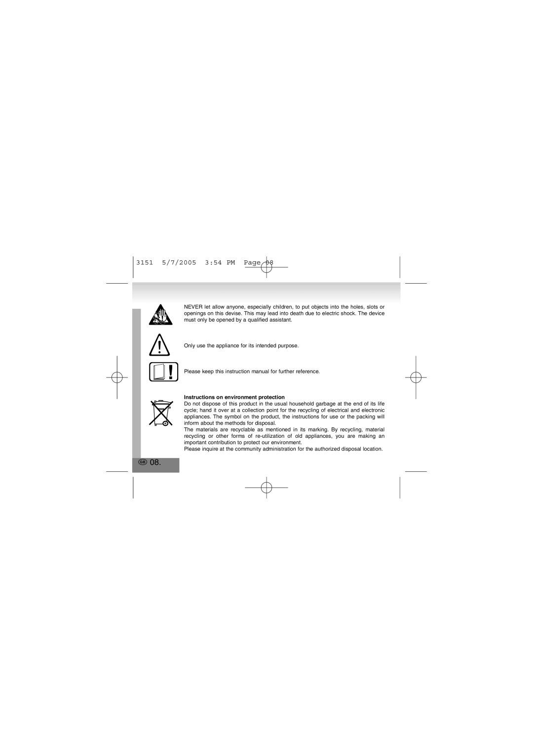 Elta 3151 manual Instructions on environment protection 