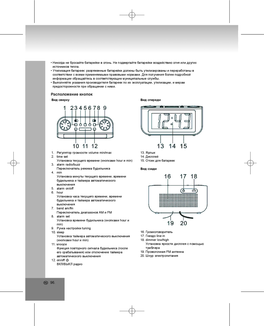 Elta 4224 manual Расположение кнопок, Вид сверху, Вид сзади 