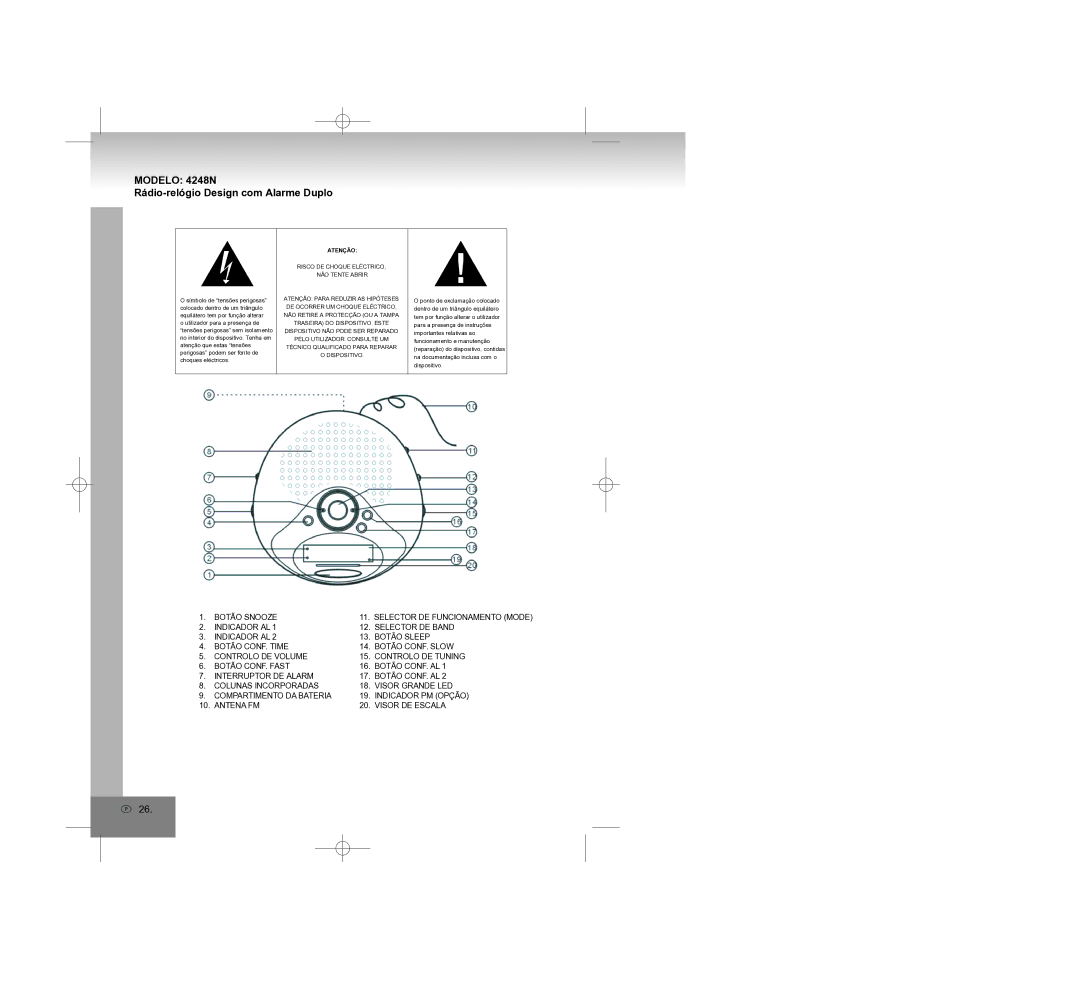 Elta 4248N manual Rádio-relógio Design com Alarme Duplo, Atenção 