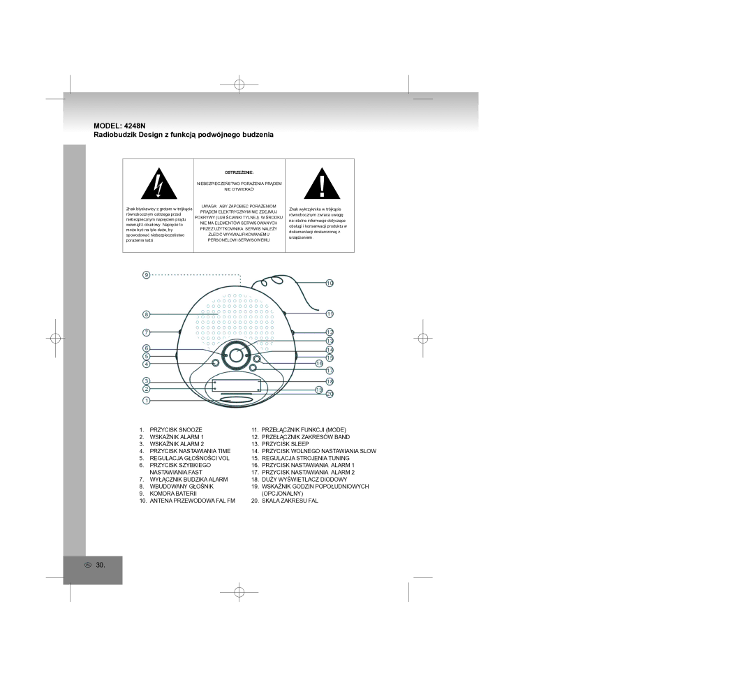 Elta manual Model 4248N Radiobudzik Design z funkcją podwójnego budzenia, NIE Otwierać 