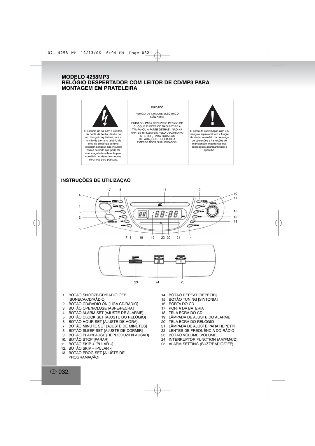 Elta 4258MP3 manual 032, Instruções DE Utilização 