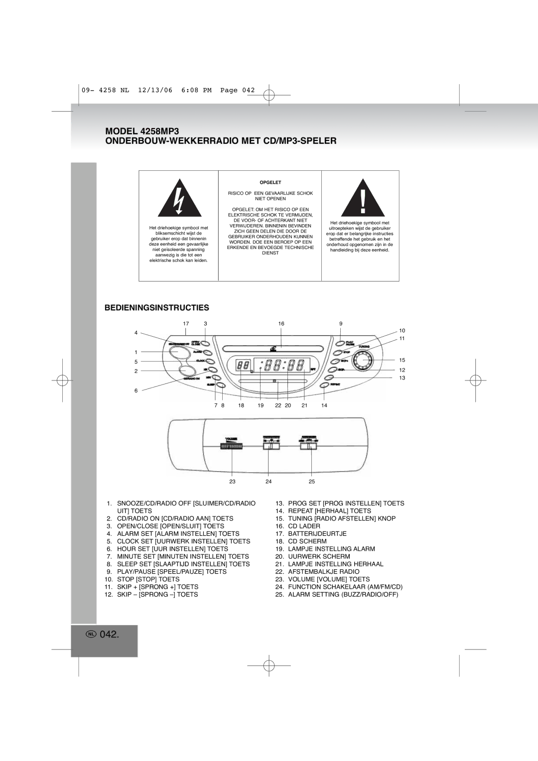 Elta 4258MP3 manual 042, Bedieningsinstructies 