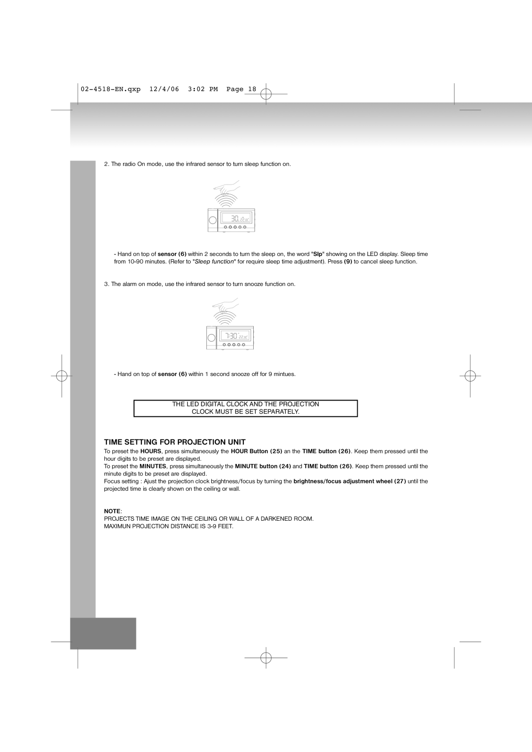 Elta 4518 manual Time Setting for Projection Unit 