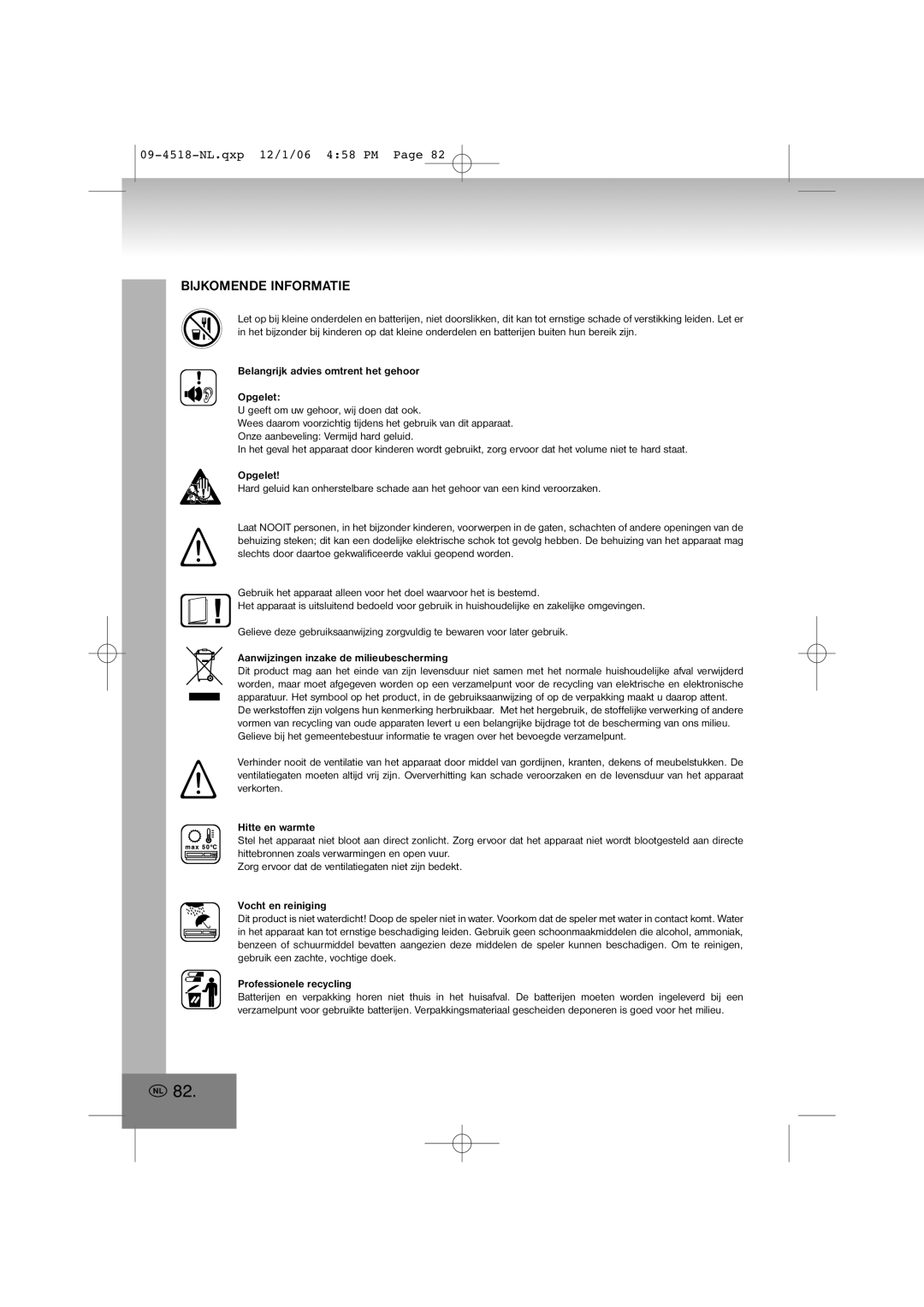 Elta 4518 manual Bijkomende Informatie 