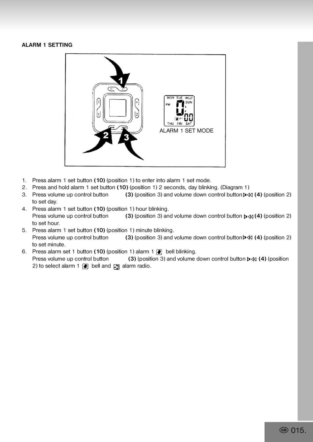 Elta 4556 manual Alarm 1 Setting Alarm 1 SET Mode 